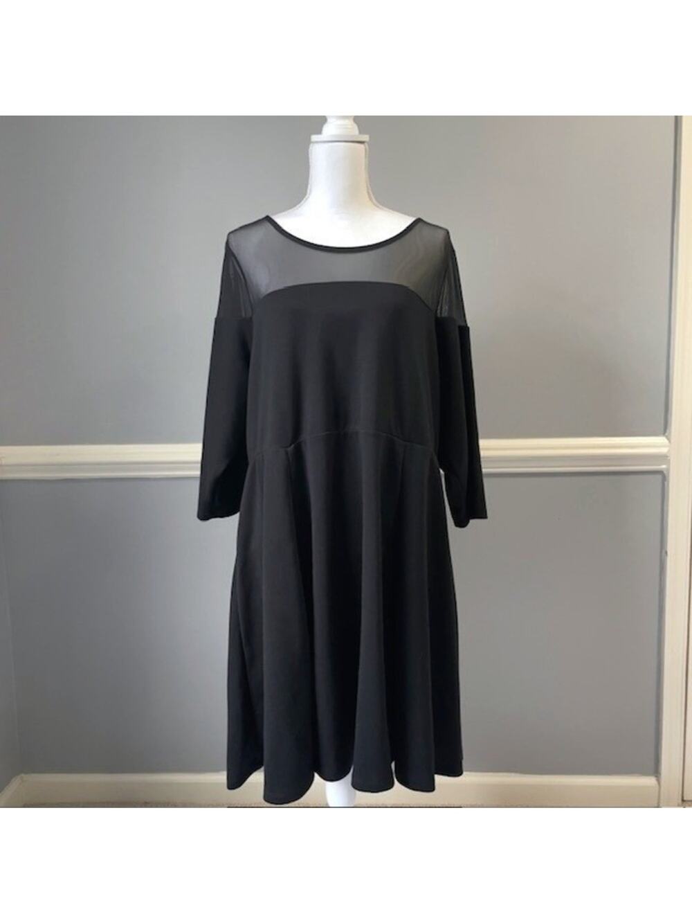 Torrid Black Sheer Yoke Fit Flare Dress Size 3 22-24 Plus Stretch Showstopper